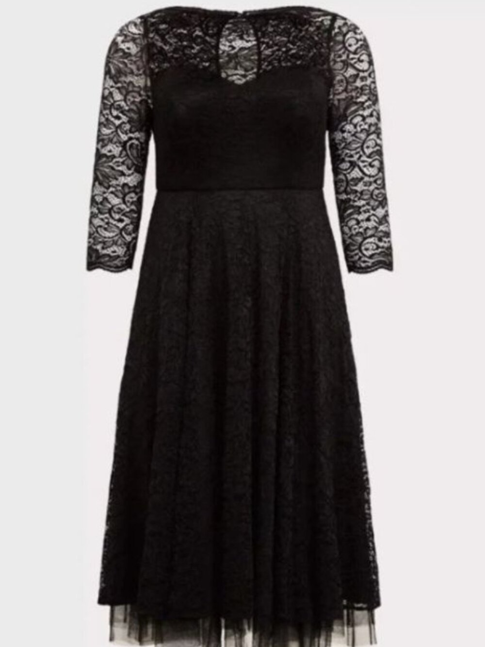 Torrid Black Floral Lace Fit & Flare Midi Dress Size 20 Lined 3/4 Sleeve - Picture 4 of 8